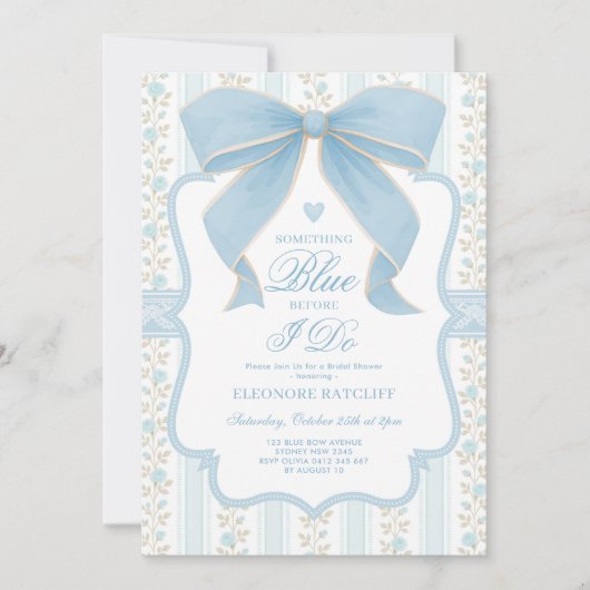 Etwas Blau, bevor ich Bow Brautparty Einladung (Vorderseite)