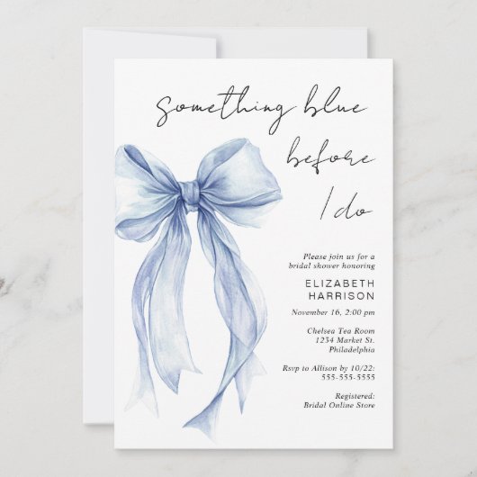 Etwas Blau, bevor ich Bow Brautparty Einladung (Vorderseite)