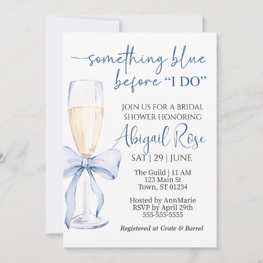 Etwas Blau, bevor ich Brautparty einladen Einladung (Vorderseite)