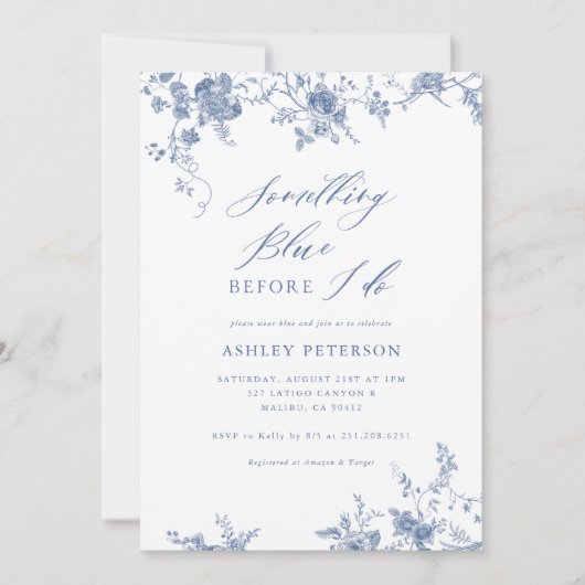 Etwas Blau, bevor ich Brautparty mache Einladung (Vorderseite)