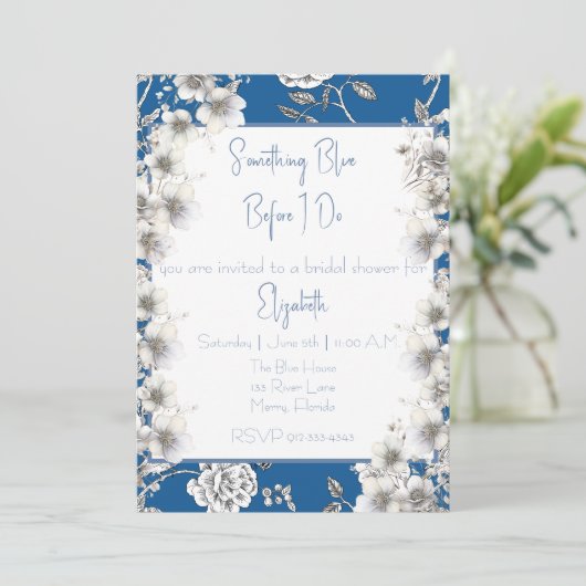 Etwas Blau, bevor ich Brautparty mache Einladung (Stehend Vorderseite)