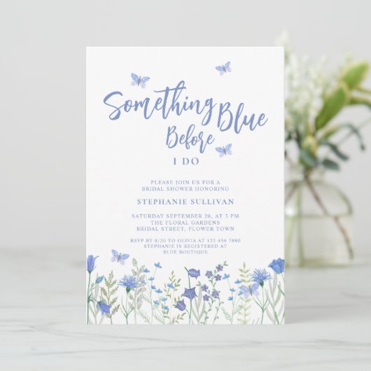Etwas Blau, bevor ich Brautparty mache Einladung (Stehend Vorderseite)