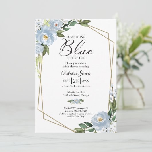 Etwas Blau, bevor ich Brautparty mache Einladung (Stehend Vorderseite)