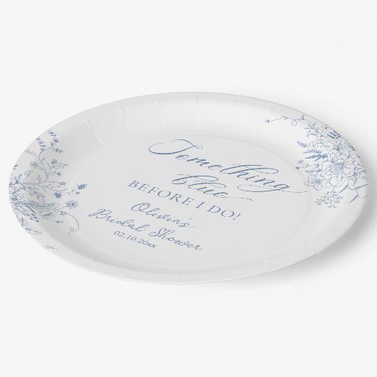 Etwas Blau, bevor ich Brautparty mache Pappteller (Schrägansicht)