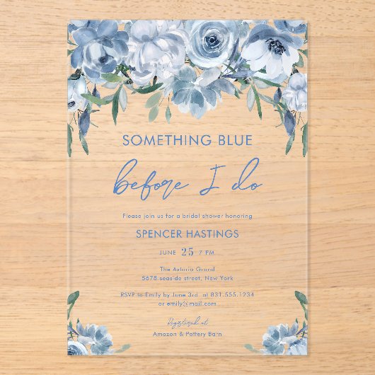 Etwas Blau, bevor ich florales Brautparty mache Acryleinladungen (Vorderseite)