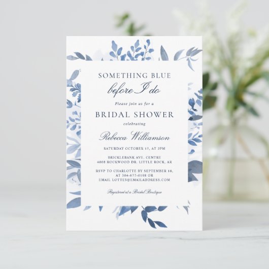 Etwas Blau, bevor ich florales Brautparty mache Einladung (Stehend Vorderseite)