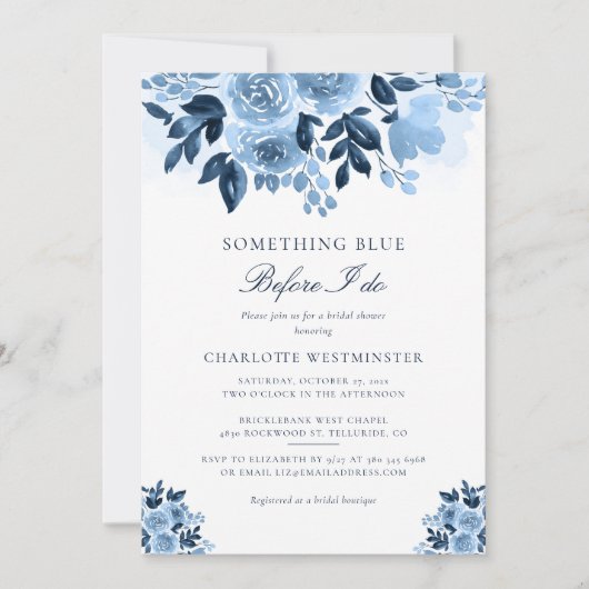 Etwas Blau, bevor ich florales Brautparty mache Einladung (Vorderseite)