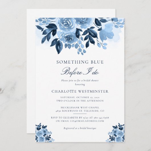 Etwas Blau, bevor ich florales Brautparty mache Einladung (Vorne/Hinten)