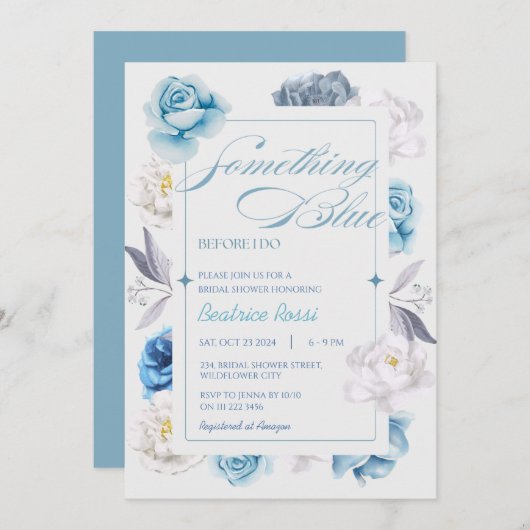 Etwas Blau, bevor ich florales Brautparty mache Einladung (Vorne/Hinten)