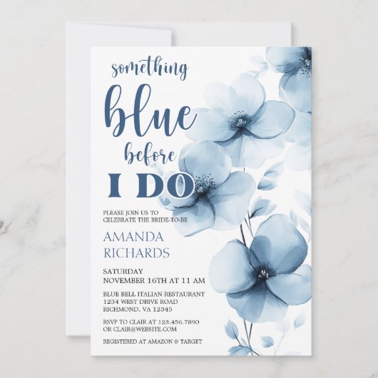 Etwas Blau, bevor ich florales Brautparty mache Einladung (Vorderseite)