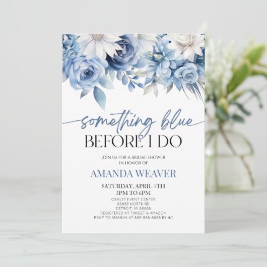 Etwas Blau, bevor ich florales Brautparty mache Einladung (Stehend Vorderseite)
