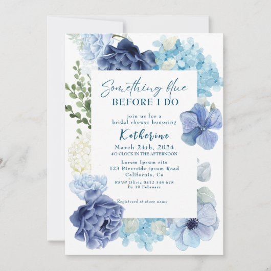 Etwas Blau bevor ich Hydrangea-Brautparty Einladung (Vorderseite)