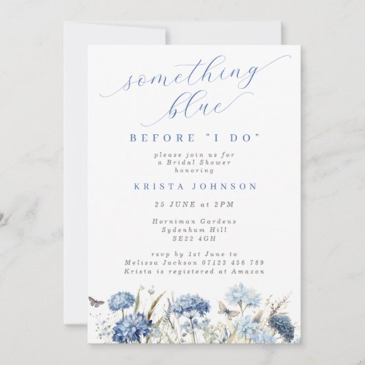 Etwas Blau, bevor ich Hydrangea-Brautparty Einladung (Vorderseite)
