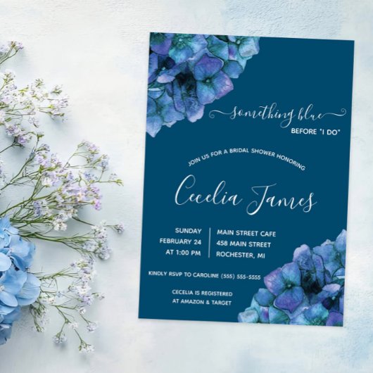 Etwas Blau, bevor ich Hydrangea-Brautparty Einladung