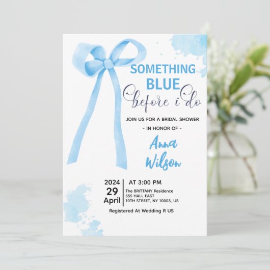 Etwas Blau, bevor ich Hydrangea-Brautparty Einladung (Stehend Vorderseite)