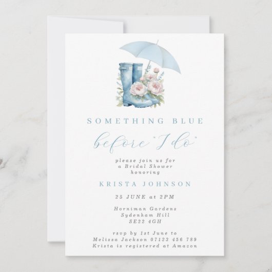 Etwas Blau, bevor ich Rainboots-Brautparty mache Einladung (Vorderseite)