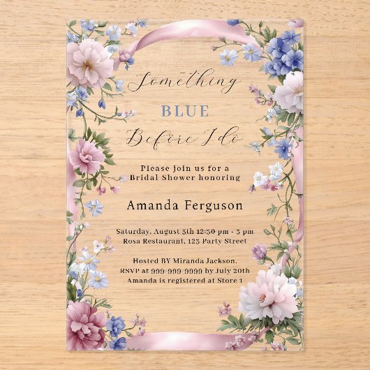 Etwas Blau, bevor ich rosa Brautparty mache Acryleinladungen (Vorderseite)
