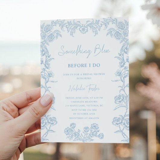 Etwas Blau, bevor ich Rose Brautparty Einladung