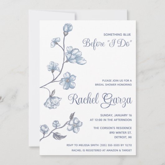 Etwas Blau bevor ich tue! Brautparty Einladung (Vorderseite)