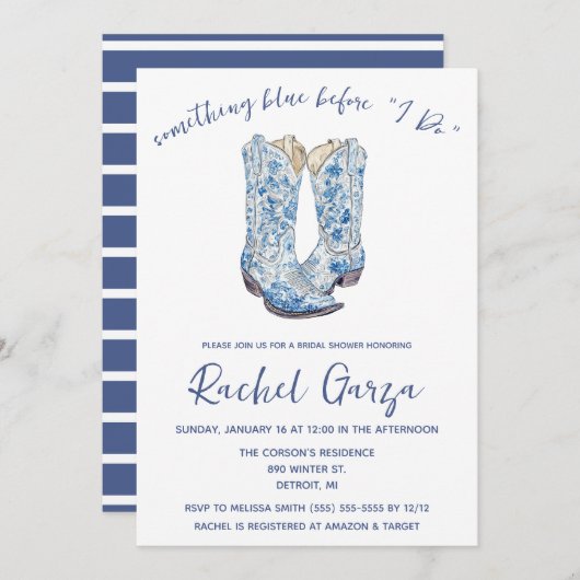 Etwas Blau bevor ich tue! Cowboy-Brautparty Einladung (Vorne/Hinten)