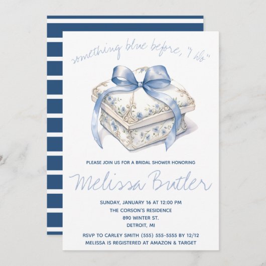 Etwas Blau bevor ich tue! Ring Box-Brautparty Einladung (Vorne/Hinten)