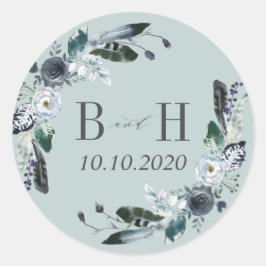 Etwas Blau | Boho Chic Monogram Wedding Runder Aufkleber