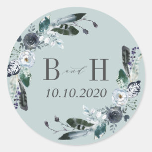 Etwas Blau Boho Chic Monogram Wedding Runder Aufkleber