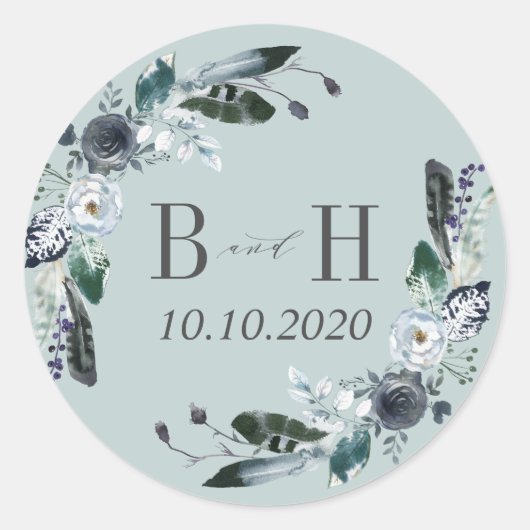 Etwas Blau | Boho Chic Monogram Wedding Runder Aufkleber (Vorderseite)