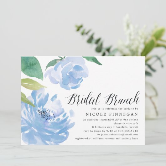 Etwas Blau | Einladung von Bridal Brunch (Stehend Vorderseite)