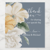 ETWAS BLAU - Elegante Blumen auf Blauer Hochzeit Weinetikett (Einzelnes Label)