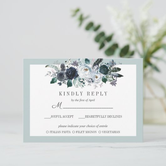 Etwas Blau | Floral Wedding RSVP MEAL Option (Stehend Vorderseite)