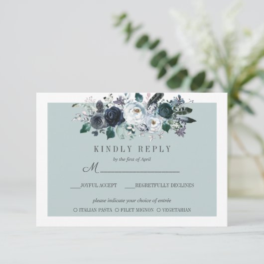 Etwas Blau | Floral Wedding RSVP MEAL Option (Stehend Vorderseite)