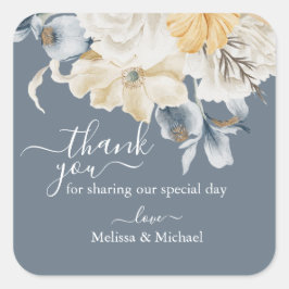 ETWAS BLAU Hochzeit Danke an Sie auf Blue Square Quadratischer Aufkleber