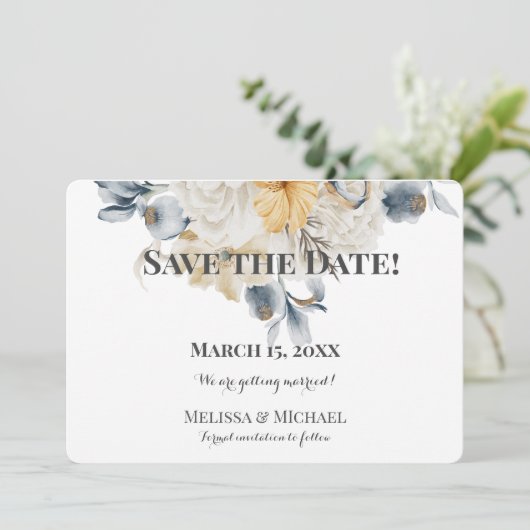 ETWAS BLAU - Horizontales WEDDING Save The Date (Stehend Vorderseite)