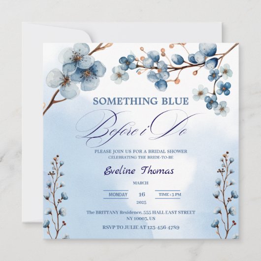 Etwas Blau mache ich Blossom Brunch Brautparty Einladung (Vorderseite)