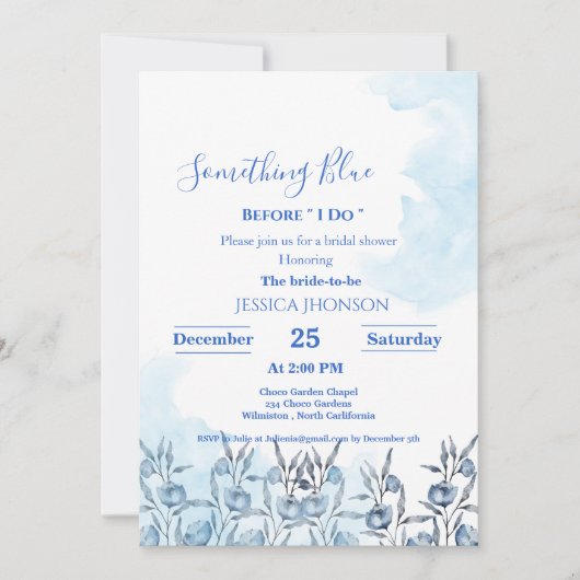 Etwas Blau vor dem Brautparty Einladung (Vorderseite)