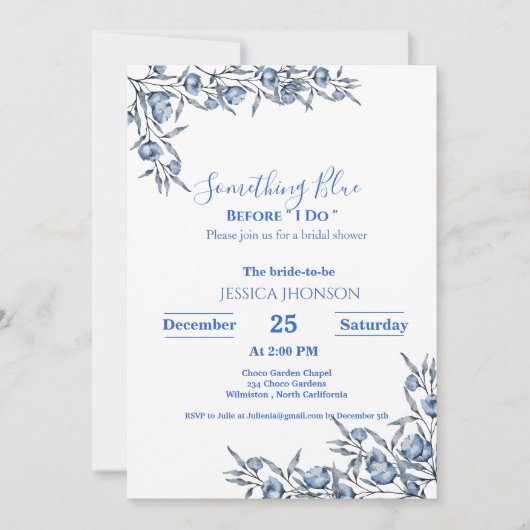 Etwas Blau vor dem staubigen Brautparty Einladung (Vorderseite)