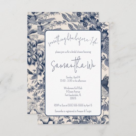 Etwas Blau vor "I Do"-Brautparty Einladung (Vorne/Hinten)