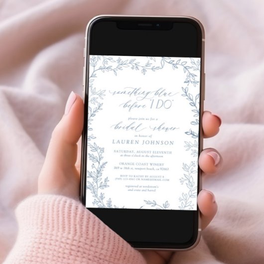 Etwas Blau vor QR Botanisches Brautparty Einladung