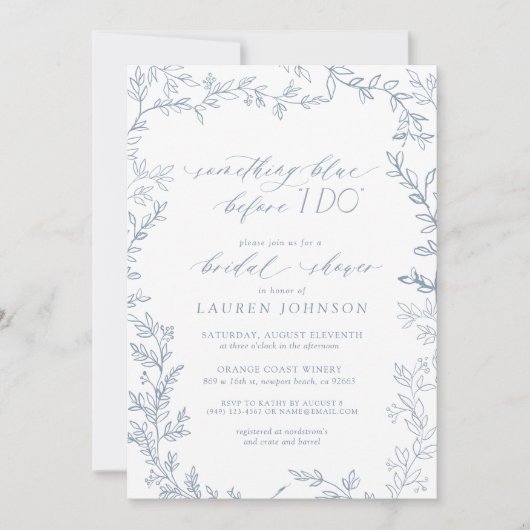 Etwas Blau vor QR Botanisches Brautparty Einladung (Vorderseite)