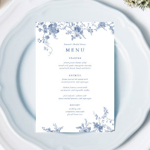 Etwas Blaue Florale Hochzeit Tisch Menükarten Einladung