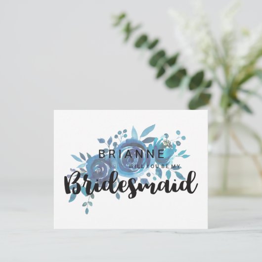 Etwas Blaue Rose wirst du meine Bridesmaid sein Einladung (Stehend Vorderseite)