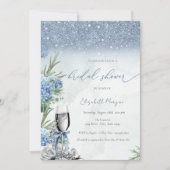 Etwas Blaue Schleife Glitter Champagner Hydrangea Einladung (Vorderseite)