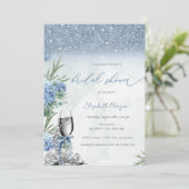 Etwas Blaue Schleife Glitter Champagner Hydrangea Einladung (Stehend Vorderseite)