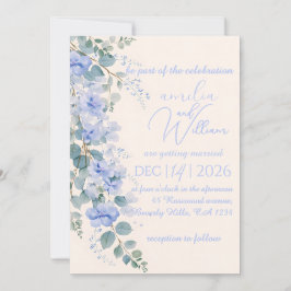 Etwas Blaues Aquarell Florale Hochzeitseinladung Einladung