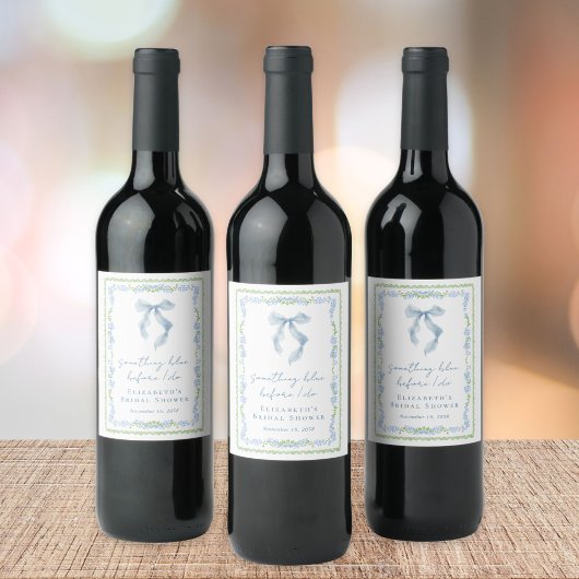 Etwas Blaues, bevor ich den Brautstrauß binde Jung Weinetikett