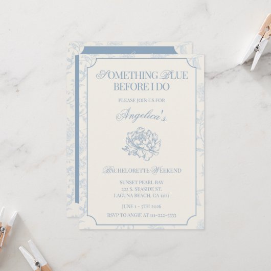 Etwas Blaues, bevor ich heirate: Junggesellinnen-A Einladung (Vorderseite/Rückseite Beispiel)