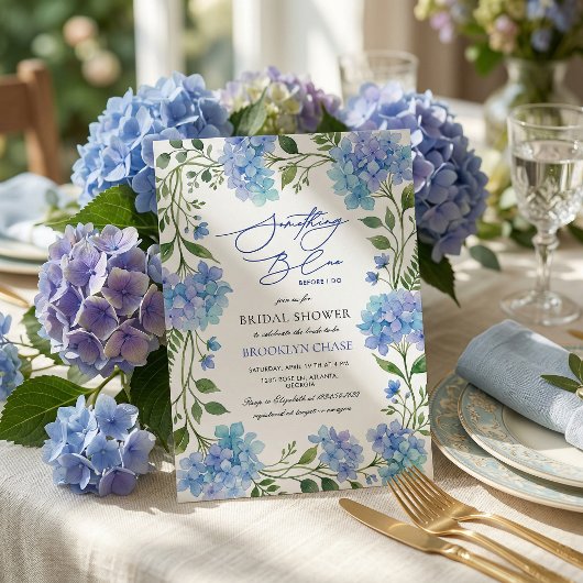 Etwas Blaues bevor ich Hydrangea-Brautjungfernpart Einladung