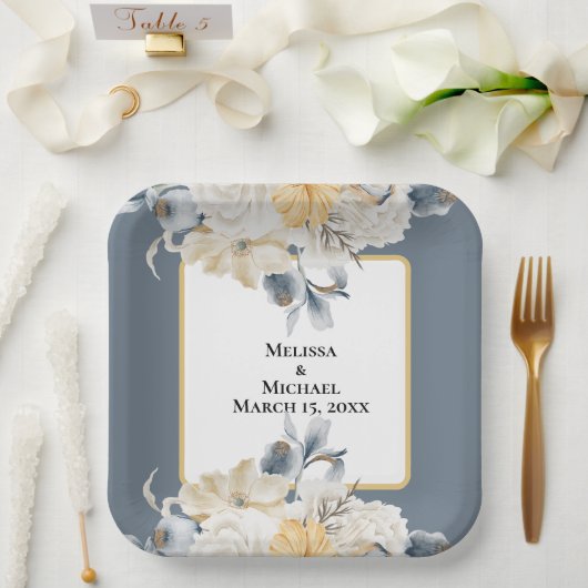 ETWAS BLAUES BLUE FLORAL WEDING on BLAUE Pappteller (Hochzeit)