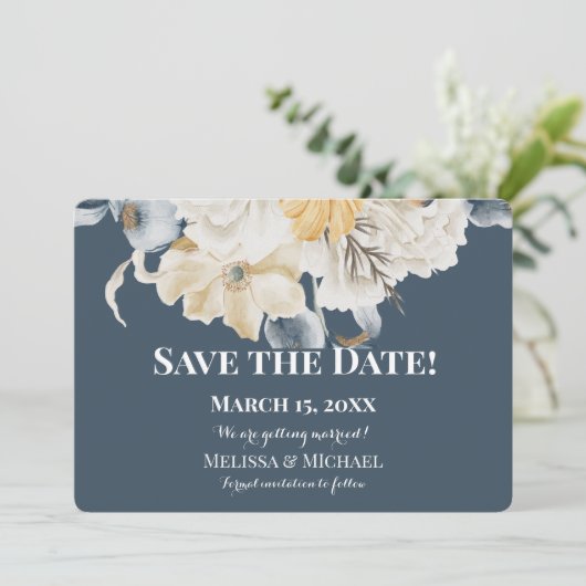 ETWAS BLAUES-BLUES- Horizontales WEDDING Save The Date (Stehend Vorderseite)